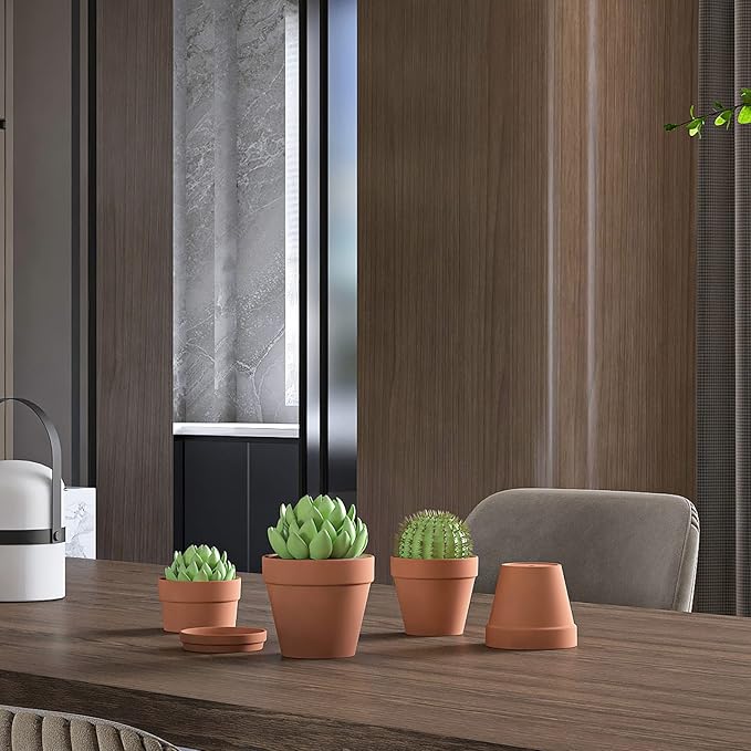 Fcacti 3 Inches Small Terracotta Pots with Saucer, 12 Pack 3" Terra Cotta Planter with Drainage Holes, Small Clay Flower Pots for Plants, Succulents, Crafts, Wedding Favor