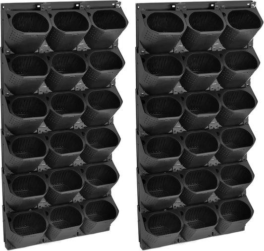 Vertical Wall Planter, Stackable Wall-Mounted Planter Indoor Outdoor w/36 Plastic Pots Living Wall Garden w/36 Non-Woven Fabrics Vegetable Hanging Pocket Holder Flowerpot (Black)