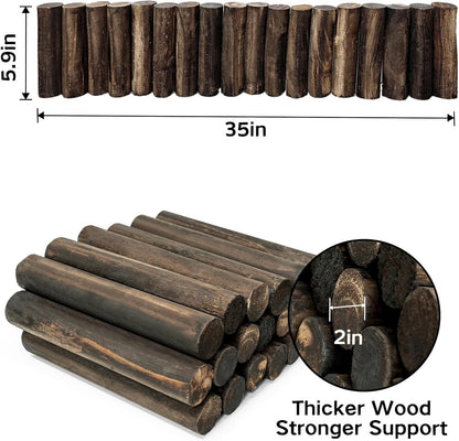 Wood Garden Fence, Natural Wooden Solid Log Edging Border Decorative for Flower Bed Barriers and Landscape Fencing