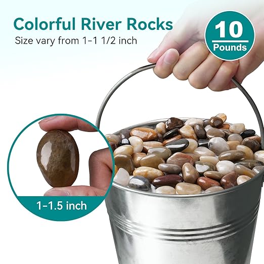 10 lbs River Rocks, 1-1/2 inch Plant Rocks for Pots Indoor, Decorative Garden Rocks Outdoor Landscaping, Polished Natural Stone for Walkways, Yard, Vases, Crafts