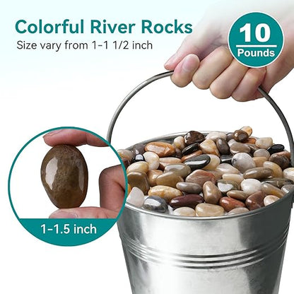 10 lbs River Rocks, 1-1/2 inch Plant Rocks for Pots Indoor, Decorative Garden Rocks Outdoor Landscaping, Polished Natural Stone for Walkways, Yard, Vases, Crafts