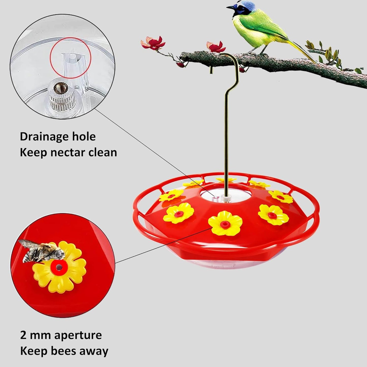 Hummingbird Feeders for Outdoors Hanging - 8 Feeding Ports 16 oz Plastic Hummingbird Feeder, Bee-Proof Leak-Proof No Drip, Easy to Clean with Cleaning Brushes