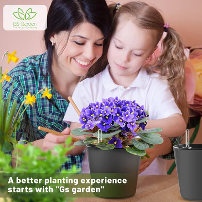 Self Watering Planters for Indoor Outdoor Plants 7 inch Flower Pot with Water Level Indicator Grey 6 Pack African Violet Self Watering Pots for All Orchid agave etc. House Plant Plastic Planter