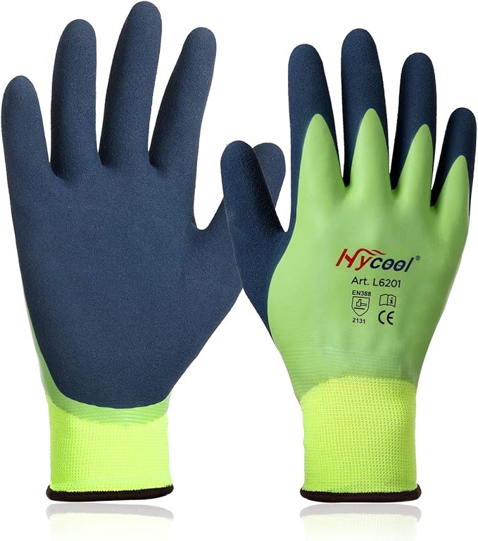 Waterproof Work Gloves for Men and Women, Hycool Thermal Insulated Freezer Rubber Coated Gloves,Super Grip L6201