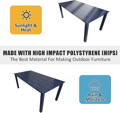 70.9-Inches Poly Lumber Outdoor Dining Table, HIPS Patio Dining Table with Umbrella Hole, Weather Resistant (Navy Blue, 1 Piece)
