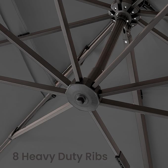 9x12 FT Cantilever Patio Umbrella with Base Included Double Top Outdoor Rectangular Large Heavy Duty Aluminum Offset Umbrellas with 7 Level Tilt 360-degree Rotation for Pool Garden Deck, Grey