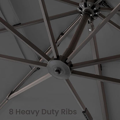 9x12 FT Cantilever Patio Umbrella with Base Included Double Top Outdoor Rectangular Large Heavy Duty Aluminum Offset Umbrellas with 7 Level Tilt 360-degree Rotation for Pool Garden Deck, Grey