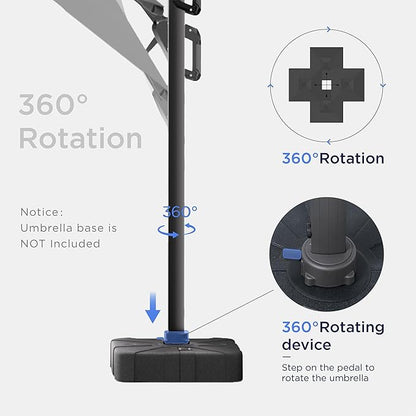 10x10 FT Cantilever Patio Umbrella with Led Lights Double Top Outdoor Square Heavy Duty Offset Umbrellas 360°Rotation Free-motion Track Tilt Windproof for Pool Deck Garden, Navy