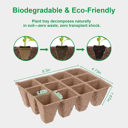 Seedling Starter Traysk,Biodegradable Seed Starter Trays for Seedlings,Eco-Friendly Peat Pots(60 Cells - 5 Pack)