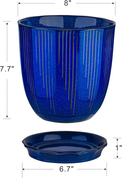 ADN Large Plant Pot Indoor Planters Ceramic Pot for Plants with Drainage Hole and Saucer for Flowers and Plants, Navy, 8 Inch