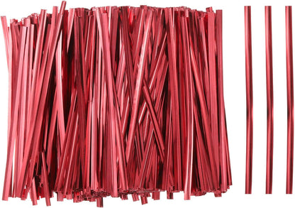 HARFINGTON 800pcs Bag Twist Ties 4" Reusable Plastic Metallic Twist Ties Wire Cable Ties for Party Bread Candy Cake, Red