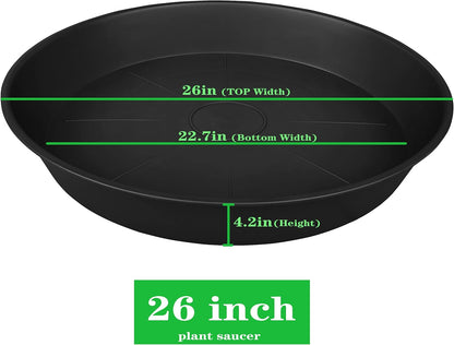 3 Pack of 25 26 inch Plant Saucer (22.7 Inch Base), 4.2" Depth, Large Deep Heavy Duty Plastic Flower Planter Water Trays for Indoors Outdoor, Plant Potted Bowl, Plant Drip Trays (26", Black)