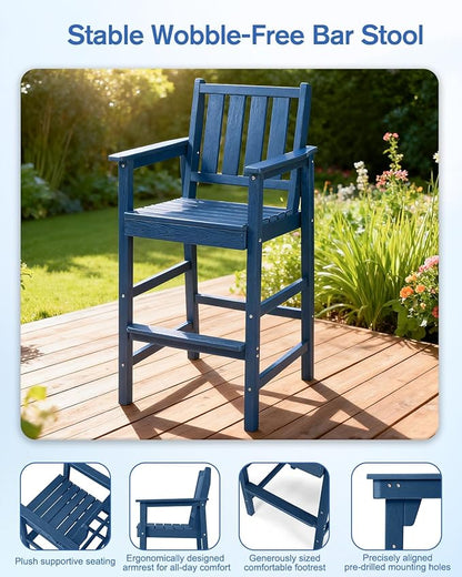 QUASCO Outdoor Adirondack Bar Chairs and Table Set of 5, HDPE Patio Bar Height Table and 4 Adirondack Chairs, All Weather Outdoor Bar Stools Set for Bistro, Poolside, Balcony, Navy