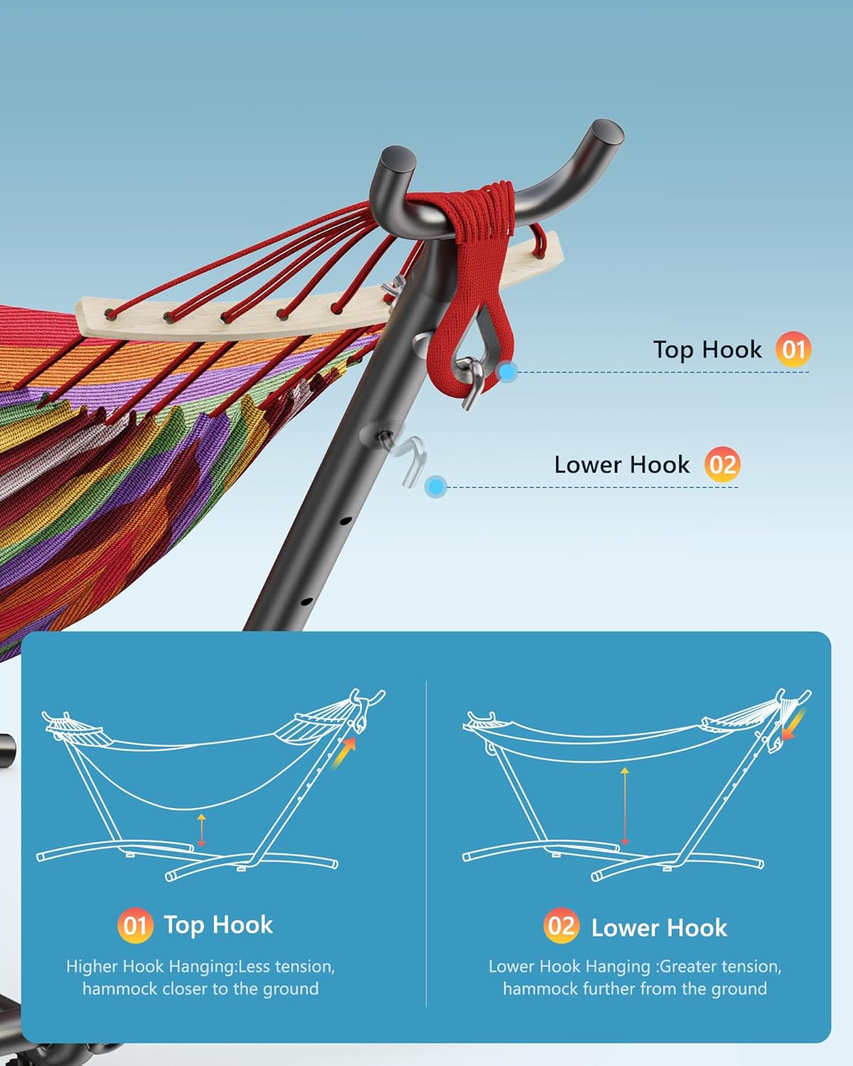 Double Hammock with Heavy-Duty Steel Stand,Portable,Easy Assembly,600lbs Weight Capacity,Suit for Indoor,Yard,Camping,or Outdoor