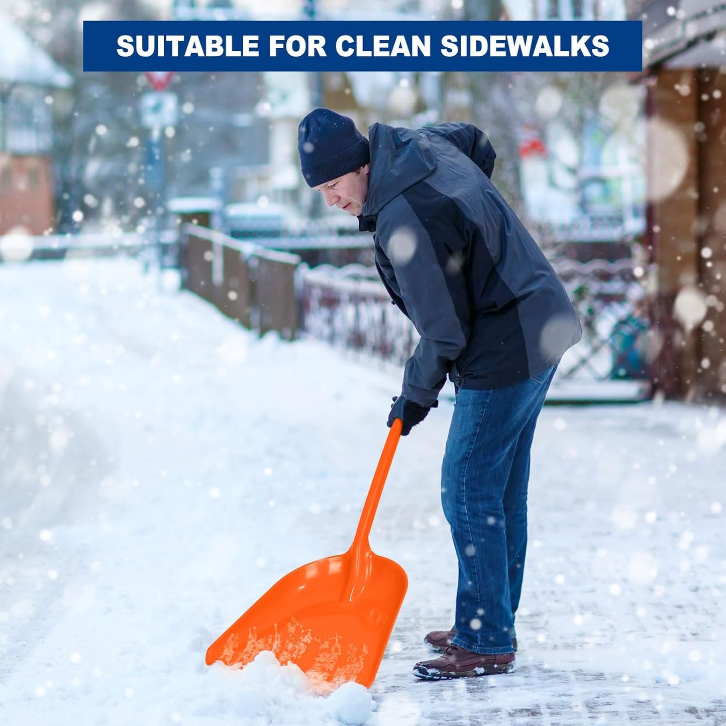 Frienda 3 Pieces Plastic Snow Shovel 43 x 14 Inches Heavy Duty Hygienic Shovel with D Shaped Grip Handle Large Durable Seamless Snow Scoop for Kitchen Gardening(Orange)