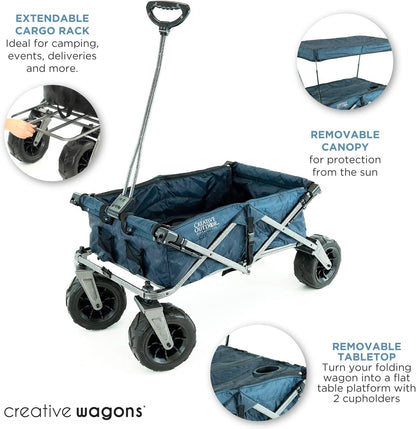 Creative Outdoor Push Pull Stroller Wagon, Beach Hauler XXL Deluxe with Canopy, Collapsible and Portable Heavy Duty Folding Cart, Supports up to 200lbs Weight Capacity, Giant 10" Wheels