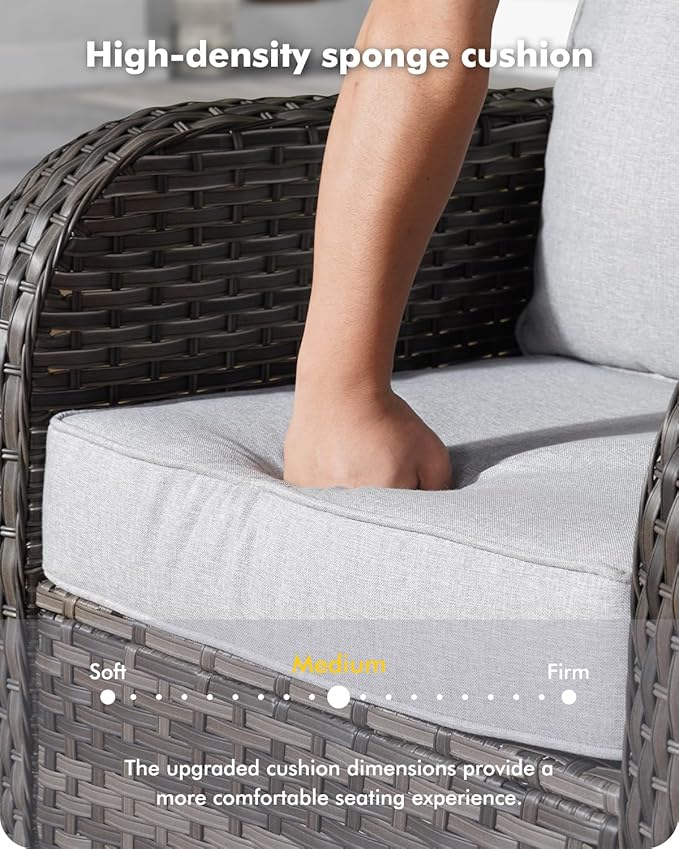 8-Piece Wicker Patio Furniture Set, All-Weather Rattan Conversation Bistro Loveseat Chair and Patio Rockers Set for Backyard, Balcony and Deck with Soft Cushions and Metal Table(Grey)