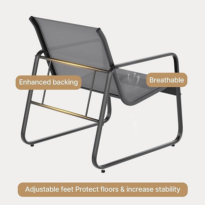 Gizoon Patio Chairs Set of 2, 3 Piece Patio Furniture Set, Bistro Sets,with Textilene Fabric, Metal Frame Coffee Table, Outdoor Chairs Set, for Balcony, Backyard,Lawn, Garden, Poolside, Grey