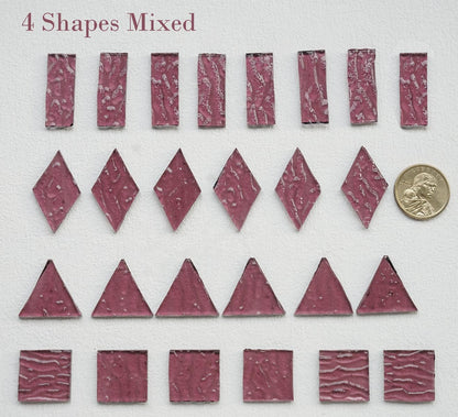 200G Large Size Transparent Glass Mosaic Tiles for Crafts, 4 Shapes Textured Cathedral Stained Glass Mosaic Pieces for Mosaic Art Decor, Mauve