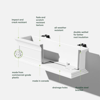 Veradek Brixton Series Plastic Railing Planter - Rectangular Planter for Outdoor Deck/Balcony | Crack-Resistant with Adjustable Rail Attachment | Classic Estate Design for Herbs, Succulents, Flowers