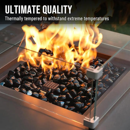 Skyflame 10-Pound Fire Glass Diamonds for Fire Pit Fireplace Landscaping, 1/2 Inch Reflective Glass Fire-Diamonds, Onyx Black