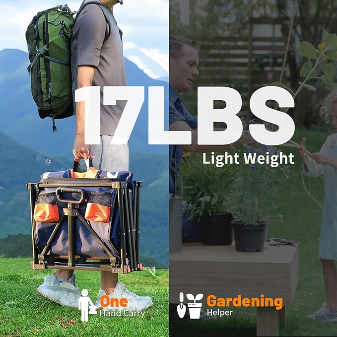 EchoSmile Collapsible Foldable Wagon Cart with 350lbs Weight Capacity, Heavy Duty Folding Utility Sport Wagon with Removeble Wheels for Camping,Grocery,Garden,Beach,Blue&Orange