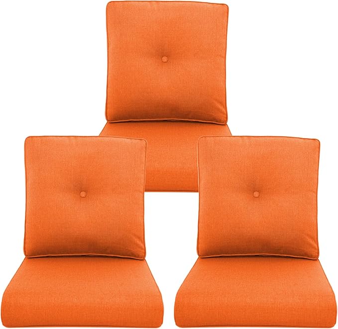 Outdoor Chair Cushions 3 Packs - Outside High Back Thick Water-Resistant Cushion 22x24 with Zipper Cover for Patio Glider Rocking Chairs Loveseat Couch – Orange/Buckle