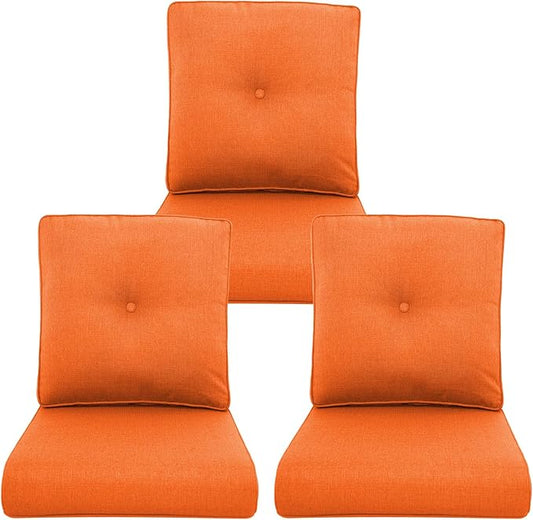 Outdoor Chair Cushions 3 Packs - Outside High Back Thick Water-Resistant Cushion 22x24 with Zipper Cover for Patio Glider Rocking Chairs Loveseat Couch – Orange/Buckle