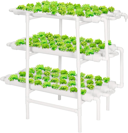 VIVOSUN Hydroponics Growing System 108 Plant Sites, 3 Layers 12 Food-Grade PVC-U Pipes Gardening System Grow Kit with Water Pump Timer, Nest Basket and Sponge for Leafy Vegetables