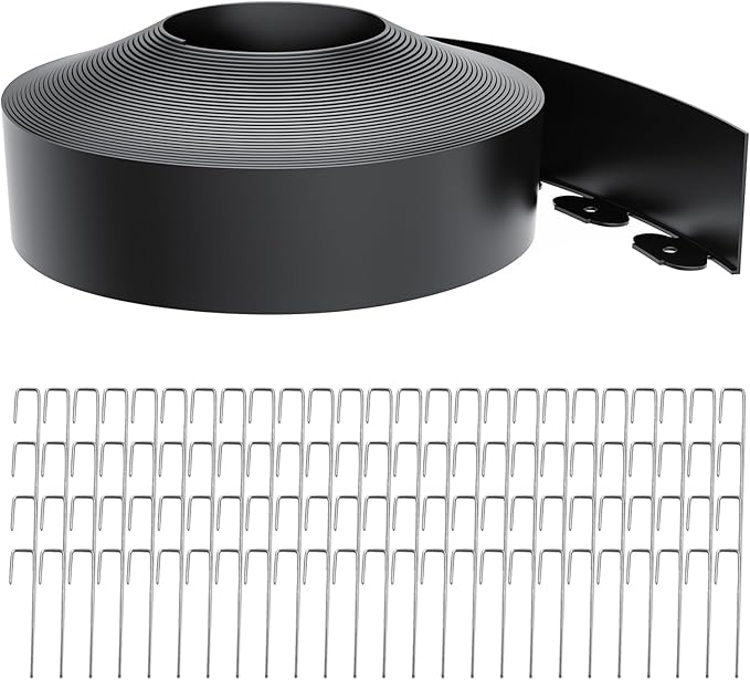 Landscape Edging 4 Inch Tall 80FT with 100Pcs Metal Spikes, Plastic Garden Edging Border Landscape Edging Border Lawn Edging for Landscaping, Flower Bed, Yard