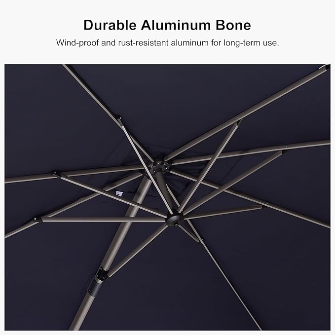 PURPLE LEAF 8' X 8' Patio Umbrella Outdoor Cantilever Umbrella, Aluminum Offset Umbrella with Champagne Frame and 360° Rotation for Pool Deck Garden, Navy Blue