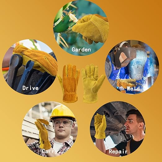 Women's Cotton Lined Leather Work Gardening Gloves, Rose Trimming, TIG/MIG Welding, Construction, Farm, Ranch Flexible Cowhide Gloves. Comfortable, Durable (Small)