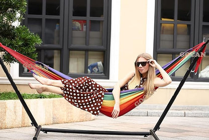 Brazilian Single Hammock 1 Person Canvas 200X100cm Total Length 310cm Load 250kg Cotton Hammock for Garden Backyard Outdoor and Indoor
