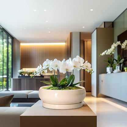 Large Succulent Planters - 13 Inch Ceramic Bonsai Pots Indoor Outdoor, Shallow Planter with Drainage Hole and Tray, Round Planter Bowl, Large Bonsai Pot, Home Decor, Housewarming Gift, Beige