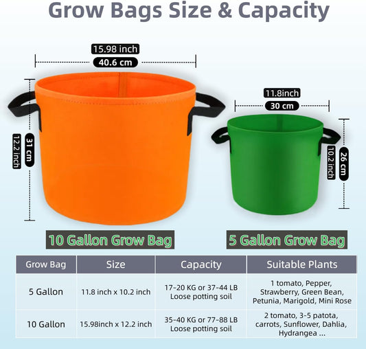 7-Pack 10 Gallon Grow Bags, Multi-Colored Planting Fabric Pots Garden Bags to Grow Vegetables,Flowers,Fruits, Tomato Growing Bag