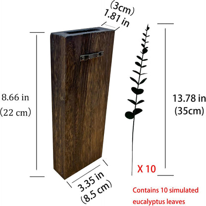 2 Pieces Wooden Wall Hanging Plant Pots Vase Contains Artificial Green Plants for Indoor Fake Plants Greenery Flowers, Modern Planters for Bathroom, Living Room, Kitchen Decor, (Brown)