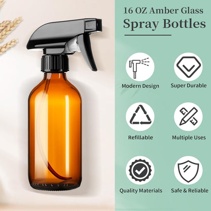 8oz Amber Glass Spray Bottles,3 Pack Glass Spray Bottles Refillable Empty Bottle with Adjustable Nozzle,Spray Bottle for Essential Oils,Cleaning Solutions,Pets,Hair Mister,Gardening