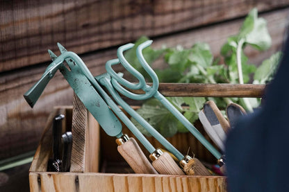 Barebones Cultivator - Weed Remover Tool - Garden Rake and Weeding Tool for Yard Work - Stainless Steel Cultivator for Raking Soil (Ash/Mint)