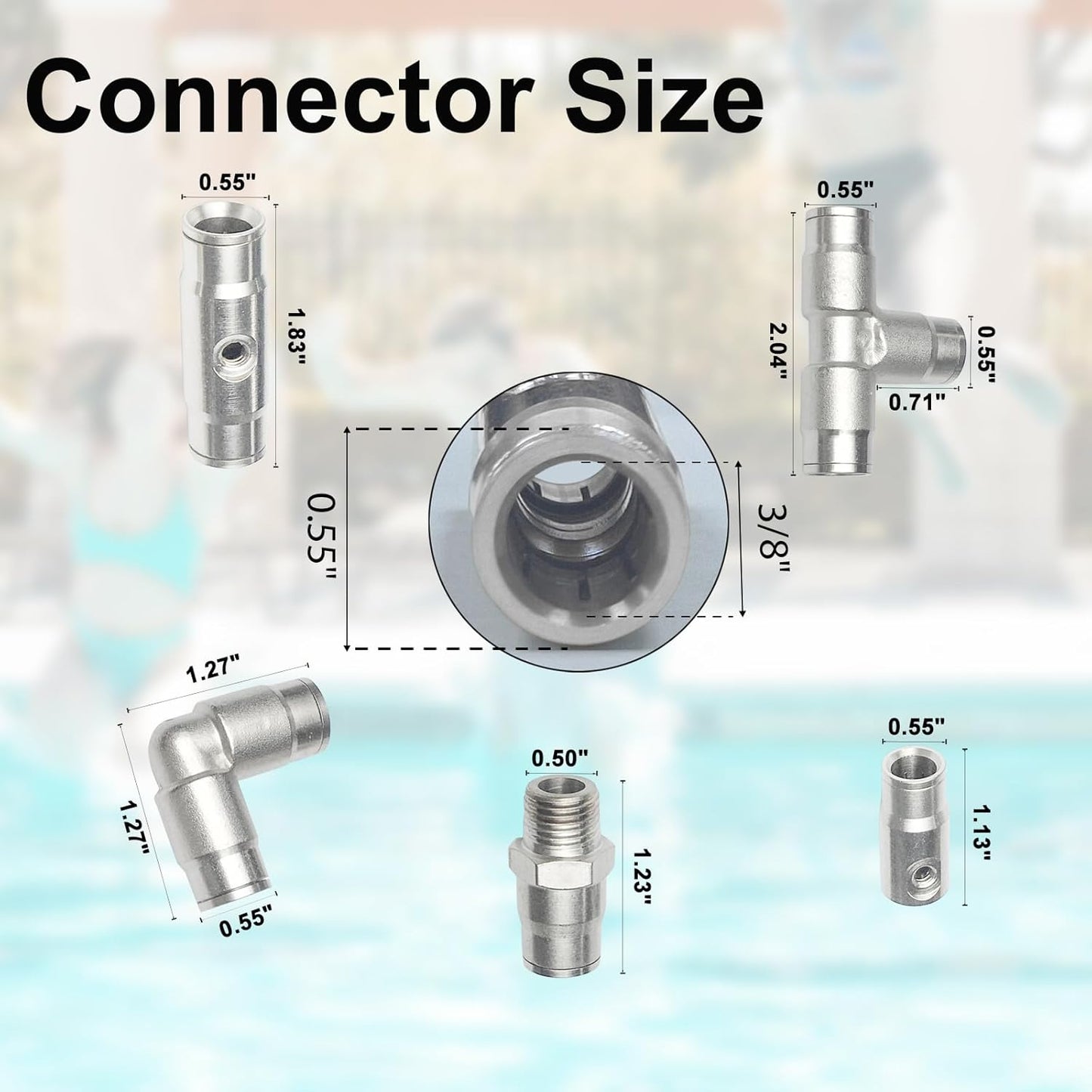 3/8" Brass Slip Connectors Kit for High Pressure Misting System – 5-Piece Brass Misting Nozzle Connectors (Straight, Elbow, Tee, 1/4" Male Lock, End) – 1500 psi