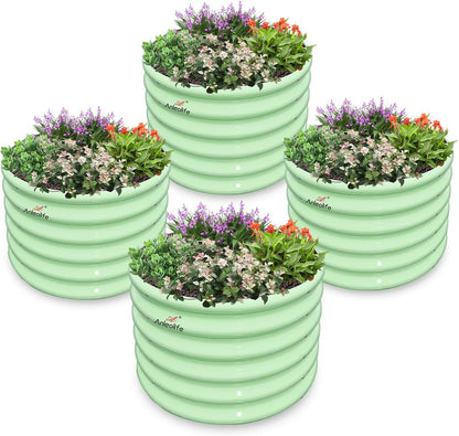 A ANLEOLIFE Kids Raised Garden Beds Outdoor (4-Pack)-24x24x18in Round Galvanized Metal Planter Box for Planting Vegetables, Flowers, Fruits, Eco-Safe & Easy Setup, Mint Green