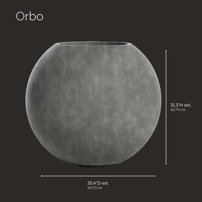 Orbo Large Planter – Fiberglass Indoor/Outdoor and Weather-Resistant Globe Planter (Grey Stone, 35.4" D x 31.3" H)