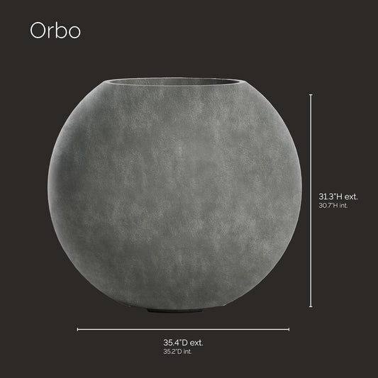 Orbo Large Planter – Fiberglass Indoor/Outdoor and Weather-Resistant Globe Planter (Grey Stone, 35.4" D x 31.3" H)