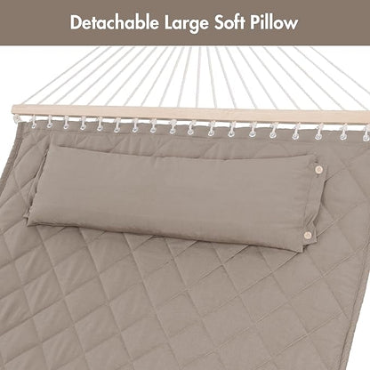 ANOW 2 Person Hammock with 12FT Stand, Heavy Duty Hammock with Stand for Outdoors, 450 LBS Weight Capacity, Light Brown