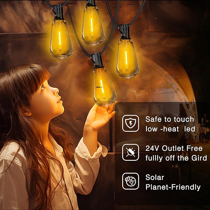 DAYBETTER 150ft Solar String Lights Outdoor waterproof-75 Bulbs Outdoor String Lights Solar Powered with 7W Solar Panel, 12+ Hours Runtime & IP65 Weatherproof for Backyard, Wedding, Camping