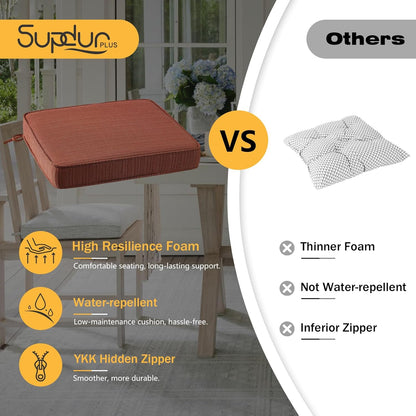 Outdoor Square Corner Seat Cushion, 19"x19"x3", Set of 4, Non Slip Seat Cushion Pads with Removable Cover for Patio Furniture, Garden Yard Lawn, Dark Yellow Tan Stripe