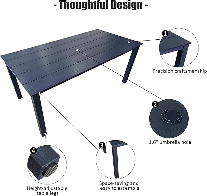 Poly Lumber Patio Dining Set, HIPS Outdoor Dining Table and Chairs, with Umbrella Hole, Weather Resistant (5 Piece, Navy Blue)