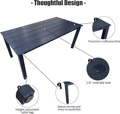 Poly Lumber Patio Dining Set, HIPS Outdoor Dining Table and Chairs, with Umbrella Hole, Weather Resistant (5 Piece, Navy Blue)