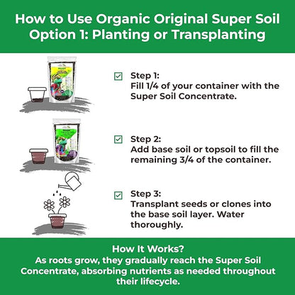 Organic Original Super Soil Concentrate with Mycorrhizae – Living Soil Boosts Roots & Buds for Seeds & Clones - Indoor & Outdoor Growing - Mix 1:4 with Topsoil Potting Soil (1 Quart)