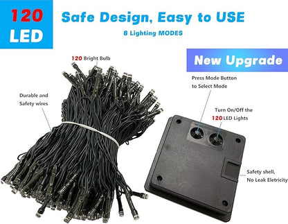 OZS 2PK 240LED Solar Christmas String Lights Outdoor Waterproof | Solar Christmas Tree Lights with 8 Lighting Modes Solar Light Outdoor for Xmas Party Garden Tree Christmas Decorations (Warm White)