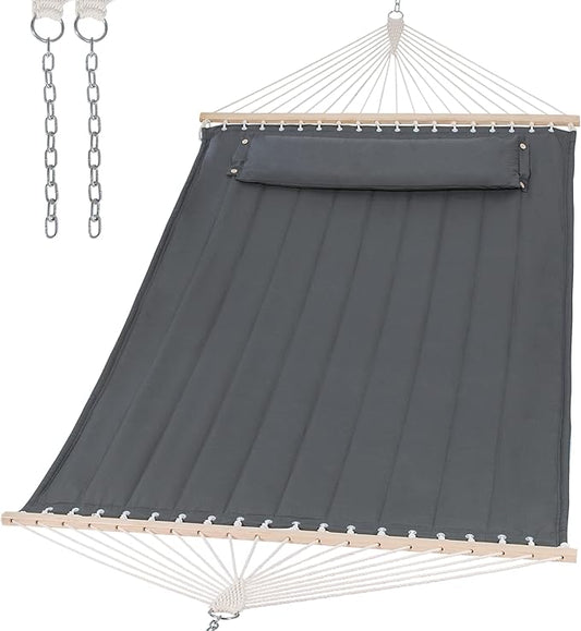 SUNCREAT Portable Tree Hammock with Hardwood Spreader Bar, Extra Large Soft Pillow, Heavy Duty 2 Person Hammock for Indoor, Outdoor, Gray